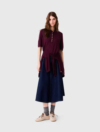 Maje Polo Collar Jumper In Purple