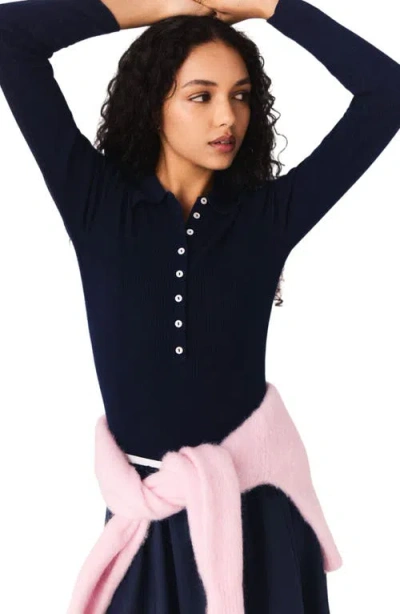 Maje Polo Collar Ribbed Sweater In Blue