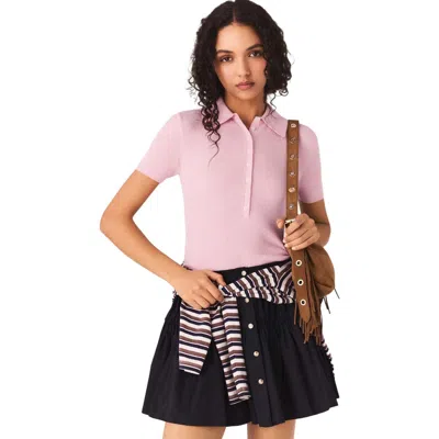 Maje Polo Collar Ribbed Sweater In Pink