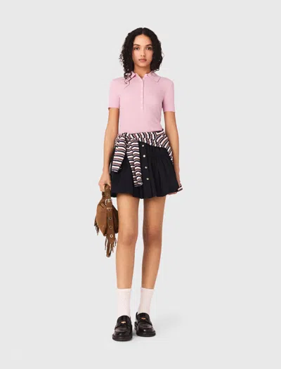 Maje Polo Collar Ribbed Sweater In Pink