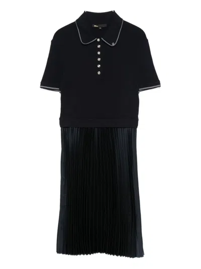 Maje Polo-neck Pleated Dress In Black