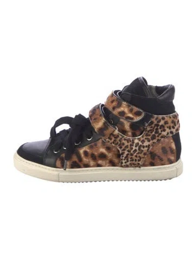 Pre-owned Maje Ponyhair Animal Print Athletic Sneakers In Brown