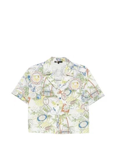 Maje Postcard-print Short-sleeve Shirt In Green