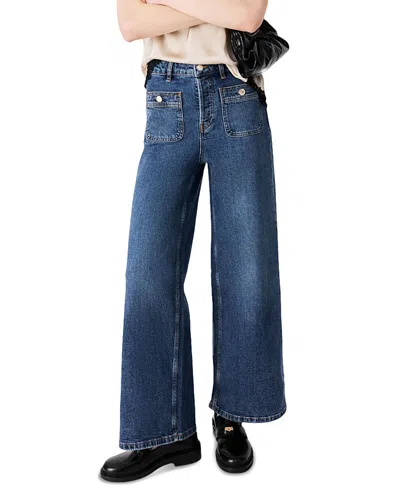 Maje Prairo High Rise Wide Leg Jeans In Blue