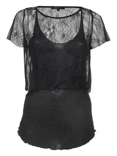 Pre-owned Maje  Lace-overlay Top In Black