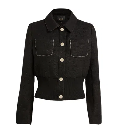 Maje Cropped Tweed Jacket In Black