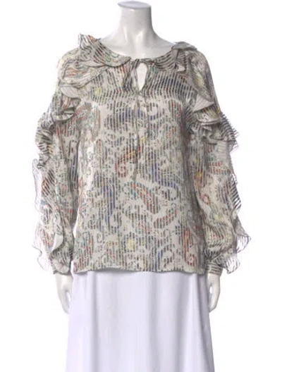 Pre-owned Maje Printed Bateau Neckline Blouse In Gray