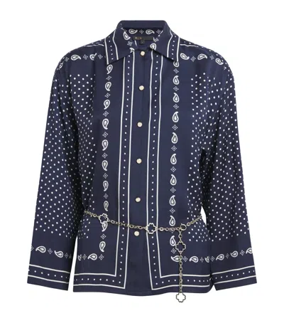 Maje Womens Navy Polka Dot Bandana Bandana-print Long-sleeved Woven Shirt In Blue