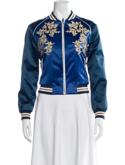 Pre-owned Maje Printed Bomber Jacket In Blue