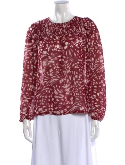 Pre-owned Maje Printed Crew Neck Blouse In Burgundy