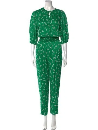 Pre-owned Maje Printed Crew Neck Jumpsuit W/ Tags In Green