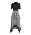 Maje Womens Bow-print Collared Stretch-cotton And Woven Midi Dress Ecru Print-tie In Blue