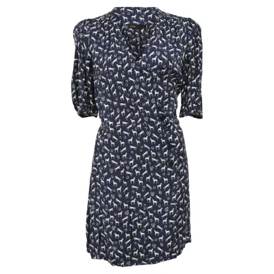Maje Printed Jacquard Mini Wrap Dress In Blue Viscose