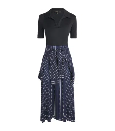 Maje Printed Layered Midi Dress In Blue