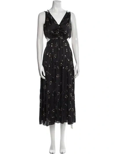 Pre-owned Maje Printed Long Dress In Black
