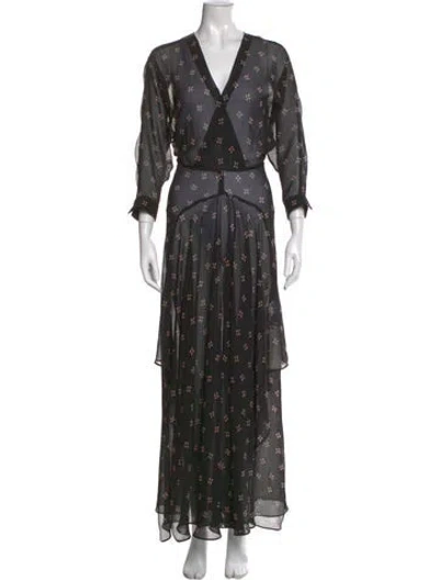 Pre-owned Maje Printed Long Dress In Black