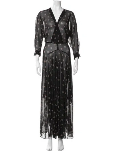 Pre-owned Maje Printed Long Dress In Black