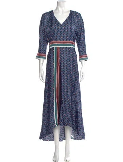 Pre-owned Maje Printed Long Dress In Blue