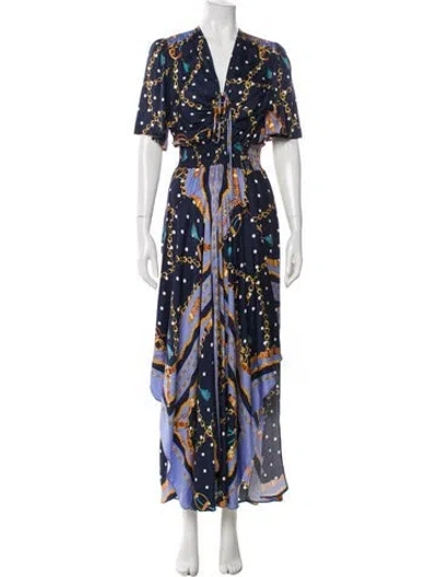 Pre-owned Maje Printed Long Dress In Blue