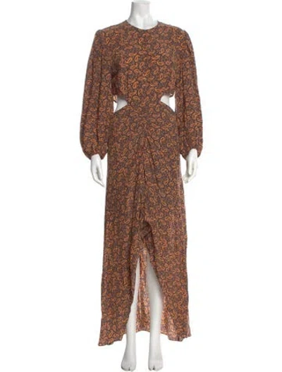 Pre-owned Maje Printed Long Dress In Brown