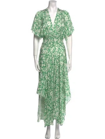 Pre-owned Maje Printed Long Dress In Green