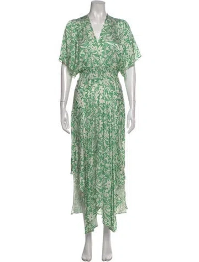 Pre-owned Maje Printed Long Dress In Green