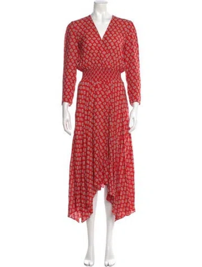 Pre-owned Maje Printed Long Dress In Red