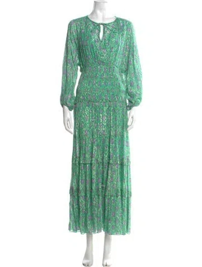 Pre-owned Maje Printed Long Dress W/ Tags In Green