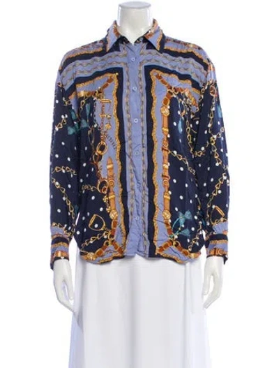 Pre-owned Maje Printed Long Sleeve Blouse In Blue