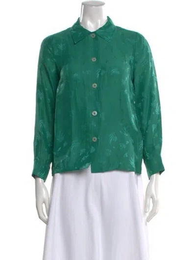 Pre-owned Maje Printed Long Sleeve Blouse In Green