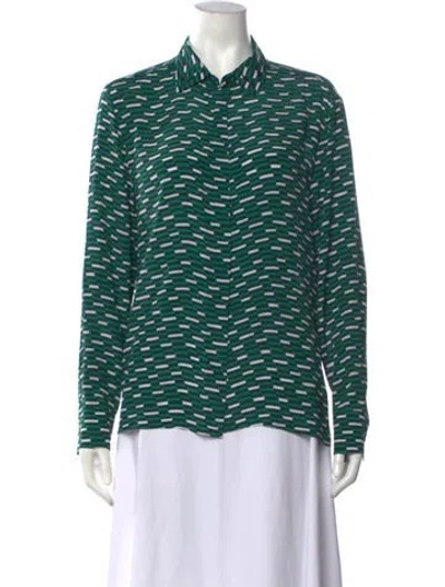 Pre-owned Maje Printed Long Sleeve Blouse In Green