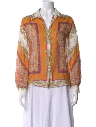 Pre-owned Maje Printed Long Sleeve Blouse In Orange