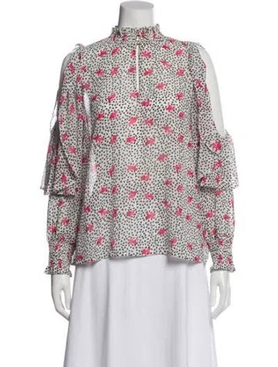 Pre-owned Maje Printed Long Sleeve Blouse In White