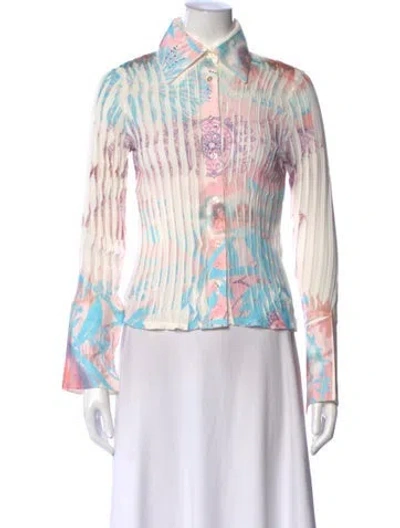 Pre-owned Maje Printed Long Sleeve Blouse In White
