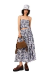 Maje Womens Blue Fruits Print Fruit-print Smocked-waist Cotton Maxi Skirt In Blue