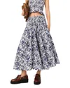 Maje Womens Blue Fruits Print Fruit-print Smocked-waist Cotton Maxi Skirt In Multi