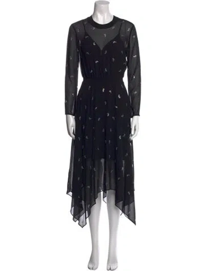 Pre-owned Maje Printed Midi Length Dress In Black