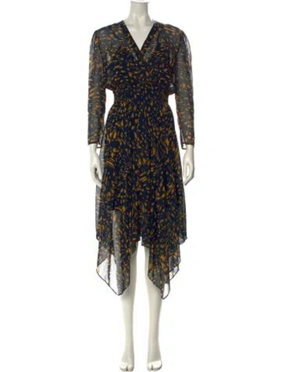 Pre-owned Maje Printed Midi Length Dress In Blue