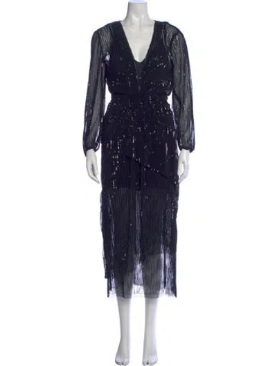 Pre-owned Maje Printed Midi Length Dress In Blue