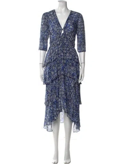 Pre-owned Maje Printed Midi Length Dress In Blue