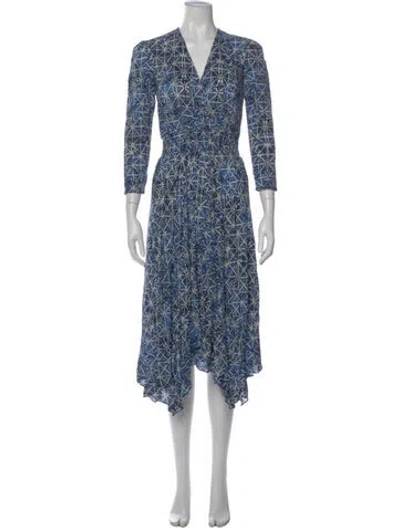 Pre-owned Maje Printed Midi Length Dress W/ Tags In Blue