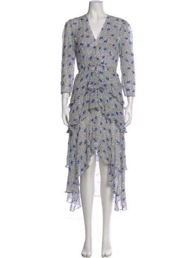 Pre-owned Maje Printed Midi Length Dress W/ Tags In White
