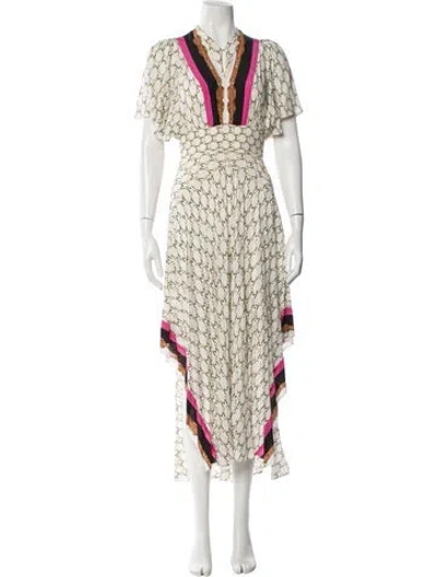 Pre-owned Maje Printed Midi Length Dress In White
