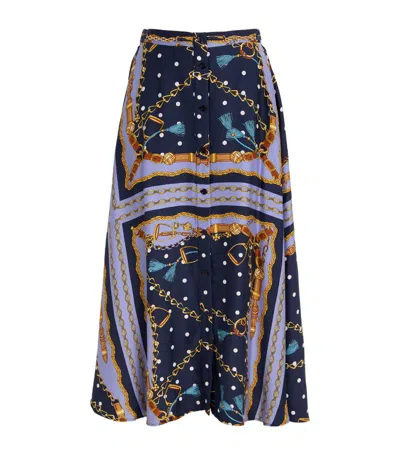 Maje Printed Midi Skirt In Blue