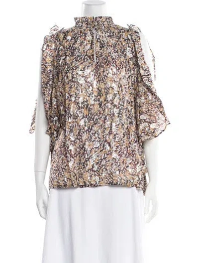 Pre-owned Maje Printed Mock Neck Blouse In Black