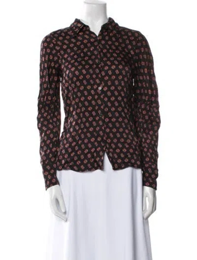 Pre-owned Maje Printed Mock Neck Blouse In Black