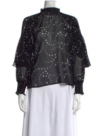 Pre-owned Maje Printed Mock Neck Blouse In Black