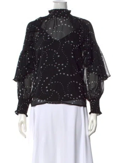 Pre-owned Maje Printed Mock Neck Blouse In Black