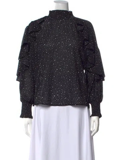 Pre-owned Maje Printed Mock Neck Blouse In Black