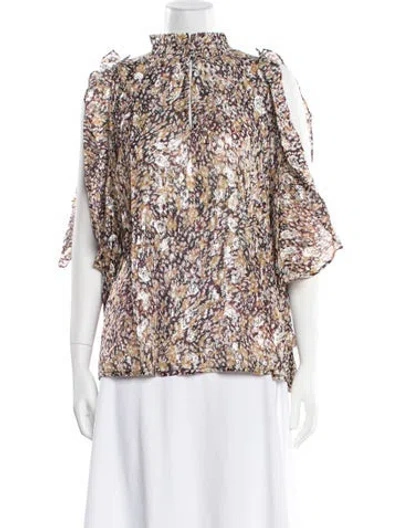 Pre-owned Maje Printed Mock Neck Blouse In Brown